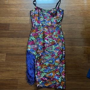 Dress the Population Sequin & Fringe Dress